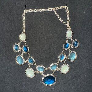 Dana Buchman Bib Style Fashion Necklace Silver-Tone  blue stone Adjustable Chain